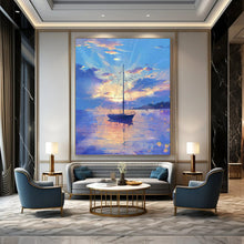 Load image into Gallery viewer, Colorful Sunset Sailboat Abstract Painting, Ideal for Coastal Living Room & Relaxing Bedroom LargeART1893