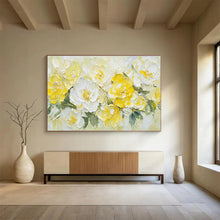 Load image into Gallery viewer, Yellow and White Floral Abstract Painting on Canvas - “Sunny Blooms” DKH696