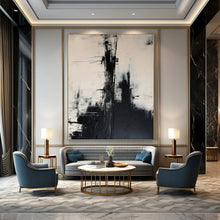 Load image into Gallery viewer, “Black and White Urban Abstract” - Black, White, Grey Abstract Art on Canvas DKH1261