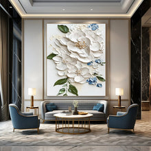 Load image into Gallery viewer, “Elegant White Floral Impasto” - 3D Flower Art on Canvas DKH1388