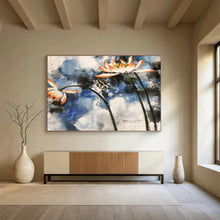 Load image into Gallery viewer, Ink - Style Lotus Flower Abstract Painting on Canvas - “Elegant Purity” DKH627