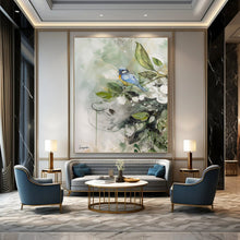 Load image into Gallery viewer, “Blue Bird and Blooms” - Nature - Inspired Bird and Flower Art, Abstract Painting on Canvas DKH1085