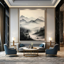 Load image into Gallery viewer, Monochromatic Ink - Wash Mountain Abstract Painting, Perfect for Zen - Inspired Living Room & Traditional Study LargeART1917