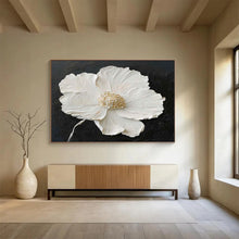 Load image into Gallery viewer, Textured White Flower on Black Abstract acrylic painting DLZ091