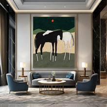 Load image into Gallery viewer, “Horse Duo in Nature” - Black, White, and Green Landscape Art on Canvas DKH1412