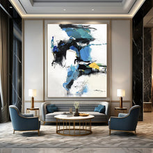 Load image into Gallery viewer, Blue & Black Dynamic Abstract Painting, Ideal for Modern Lounge & Artistic Office LargeART2085