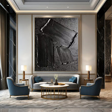 Load image into Gallery viewer, “Textured Black Rectangles Abstract” - Black Abstract Art on Canvas DKH1333