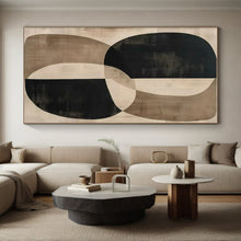 Load image into Gallery viewer, Black - Beige Oval Abstraction Art for Mid - Century Modern Home & Art Gallery LargeART0865