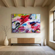 Load image into Gallery viewer, Colorful Expressive Abstract Painting with Pink, Blue, and Green for Playful Kids’ Room & Art Studio DKH297