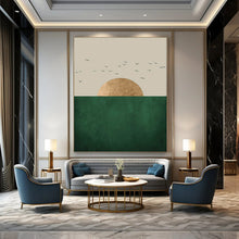Load image into Gallery viewer, Beige, Gold & Green Minimalist Abstract Painting, Suited for Scandinavian - Style Living Room & Modern Hallway LargeART1921