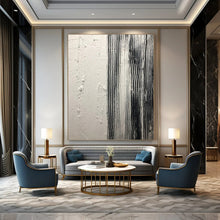 Load image into Gallery viewer, “Textured Divide” – Smooth white and vertically striped black - gray, contrasting textures DTP382