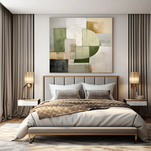 Load image into Gallery viewer, Green & Gray Geometric Abstract Painting, Perfect for Modern Minimalist Home & Calm Office LargeART1451