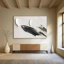 Load image into Gallery viewer, Black - White Textured “Minimalist Swirl” Painting on Canvas, Modern Abstract Art DKH908