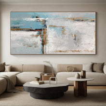 Load image into Gallery viewer, Large - Format Light Blue - Gray Gold Abstract Acrylic Art for Bedroom & Hotel Suite LargeART0375