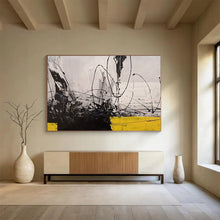Load image into Gallery viewer, Monochrome & Yellow Dynamism Black, White & Bold Accents on Canvas DLZ008