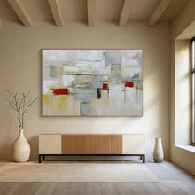 Load image into Gallery viewer, Abstract Geometric Painting on Canvas - “Neutral Tones and Red Accents” DKH750