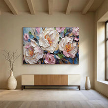 Load image into Gallery viewer, Textured Peonies “Soft Blooms” Painting on Canvas, Elegant Floral Art DKH891