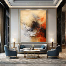 Load image into Gallery viewer, “Swirling Neutrals with Orange Accents” – Dynamic Abstract with Circular Motif DTP121