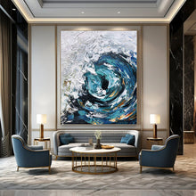 Load image into Gallery viewer, “Textured Blue Ocean Vortex” - Blue, White, Grey Abstract Art on Canvas DKH1295