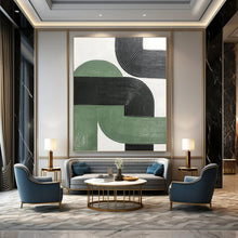 Load image into Gallery viewer, “Intertwined Green and Black Arches” - Green, Black Abstract Art on Canvas DKH1171
