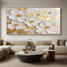 Load image into Gallery viewer, White Flowers with Gold Accents Acrylic Art - Ideal for Luxe Dining Room & Elegant Bedroom LargeART0658