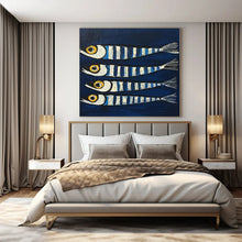 Load image into Gallery viewer, Striped Fish on Blue Abstract Canvas Painting, Perfect for Nautical Nursery & Coastal Café LargeART1189