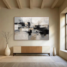 Load image into Gallery viewer, Monochromatic Geometric Abstract Painting On Canvas for Modern Office & Art - Loving Library DKH335