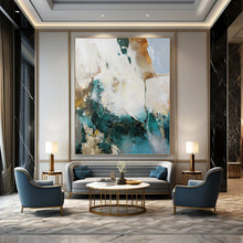 Load image into Gallery viewer, “Teal - Gold Abstract Dynamism” Abstract Painting on Canvas, Contemporary Wall Decor DKH1013