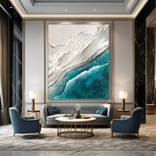Load image into Gallery viewer, “Textured Coastal Impasto” - Blue and White Seascape Art on Canvas DKH1394