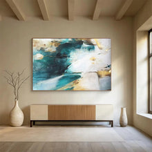 Load image into Gallery viewer, Hand - Painted Turquoise & Gold Abstract Acrylic Art for Luxury Living Room Wall LargeART1635
