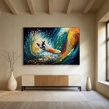 Load image into Gallery viewer, “Surfer in Colorful Waves” - Expressionistic Abstract Acrylic, Suits Sports Bar and Teen Bedroom DLZ259