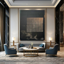 Load image into Gallery viewer, “Grid on Black” ,Black background with a textured, grid - patterned beige square. DTP306