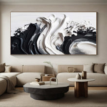 Load image into Gallery viewer, Large - Format Hand - painted Black and White Textured Swirl Acrylic Art for Minimalist - Inspired Bedrooms LargeART0241