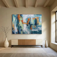 Load image into Gallery viewer, Abstract Cityscape Painting with Blue, Orange, and Green for Urban Loft & Contemporary Gallery DKH295