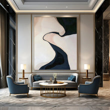 Load image into Gallery viewer, “Curved Form Abstraction” - Beige, Black Abstract Art on Canvas DKH1120