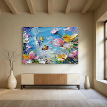 Load image into Gallery viewer, Impasto Flower “Bee - Kissed Blooms” Painting on Canvas, Textured Floral Art DKH834