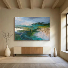 Load image into Gallery viewer, Green and Blue Abstract Landscape with Gold Lines for Luxury Living Room & Sophisticated Hotel Lobby DKH127