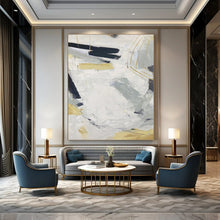 Load image into Gallery viewer, “White, Grey and Gold Abstract” - Luxe Minimalist Art on Canvas DKH1587