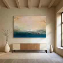 Load image into Gallery viewer, Abstract Coastal Painting on Canvas - “Golden and Blue Horizons” DKH770
