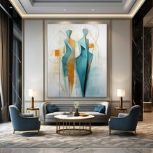 Load image into Gallery viewer, Blue & Orange Abstract Figures Painting, Suited for Contemporary Art Lounge & Creative Studio LargeART1888