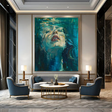 Load image into Gallery viewer, Teal & Blue Abstract Portrait Art, Perfect for Modern Bathroom & Serene Bedroom LargeART2121