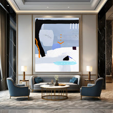 Load image into Gallery viewer, “Whimsical Urban Tale” - Grey, Black, Orange, Blue Abstract City - Inspired Art on Canvas DKH1097