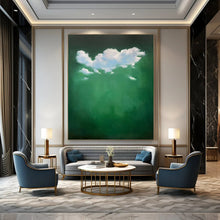 Load image into Gallery viewer, White Cloud Cluster on Green Abstract, Perfect for Nature - Themed Bedroom & Relaxing Reading Nook LargeART1990