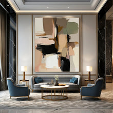 Load image into Gallery viewer, “Neutral Color Block Collage” - Beige, Black, Green, Pink Abstract Art on Canvas DKH1240