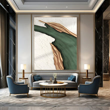 Load image into Gallery viewer, “Green & Gold Fluid Shapes” - Luxe Abstract Art on Canvas DKH1507