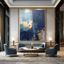 Load image into Gallery viewer, “Blue and Gold Abstract Fusion” – Luxurious Abstract with Metallic and Cool Tones DTP130