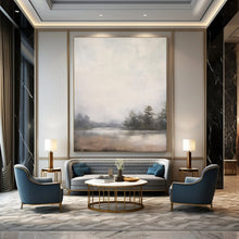 Load image into Gallery viewer, Gray - Beige Abstract Misty Lake Art, Perfect for Cozy Cottage Living Room & Serene Bedroom LargeART2057