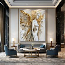 Load image into Gallery viewer, Gold & White Textured Angel Art, Perfect for Serene Nursery & Glamorous Hallway LargeART2138