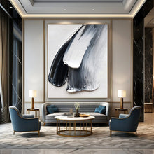 Load image into Gallery viewer, “Black and White Impasto Strokes” - Textured Minimalist Art on Canvas DKH1676