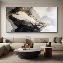 Load image into Gallery viewer, Gray - Gold Abstract Peaks Art for Mountain Lodge & Luxury Home Office LargeART0871